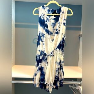 NWT Blue Life tie dye romper. Size large. Deep v neck. Blue/white. Lightweight!